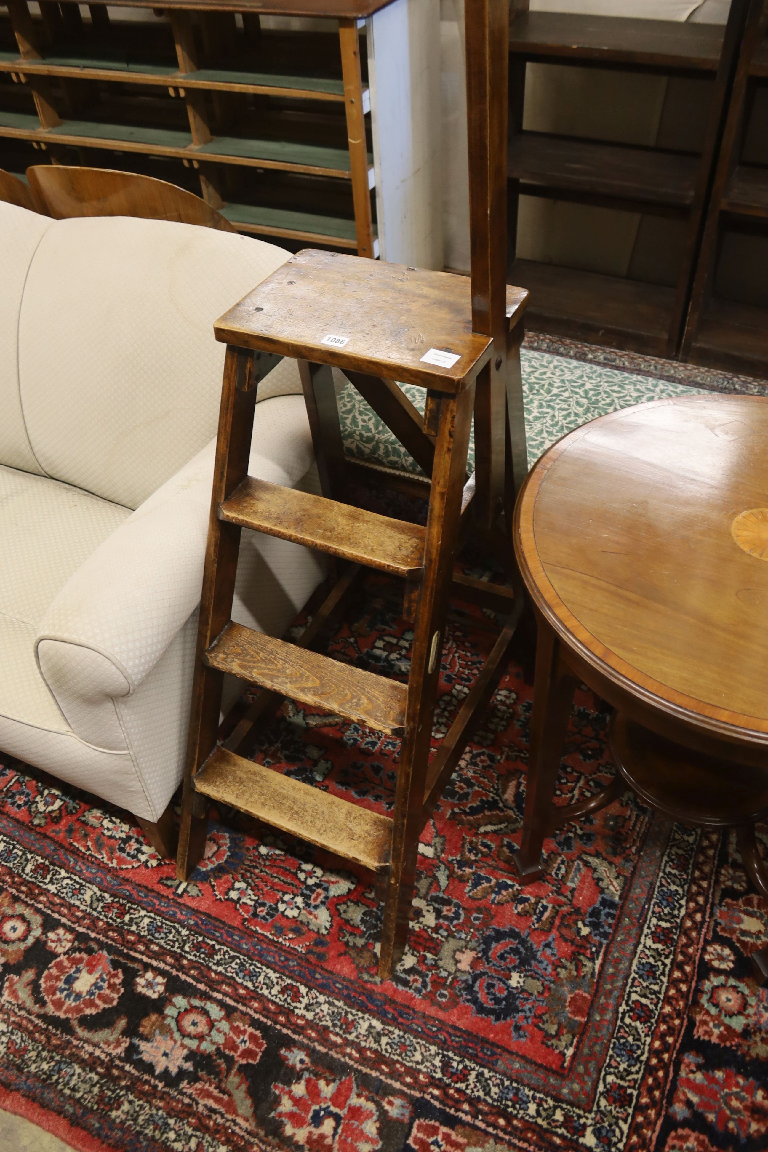 A set of early 20th century Slingsby pine and beech four tread library steps, width 36cm, height 168cm